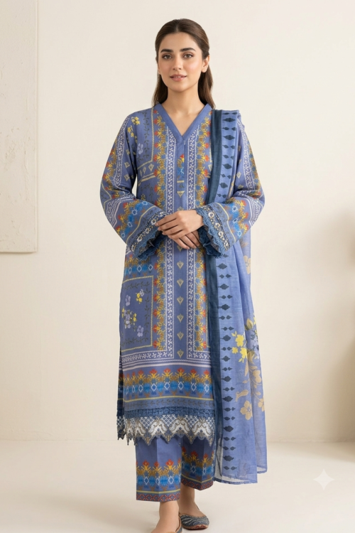 Elara Periwinkle Garden Lawn 3 Piece Suit