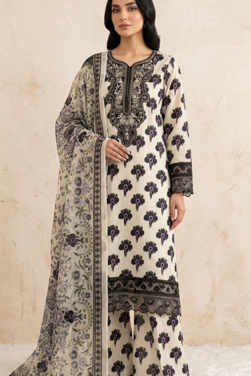 Noor-e-Lilac Printed Lawn 3 Piece Suit